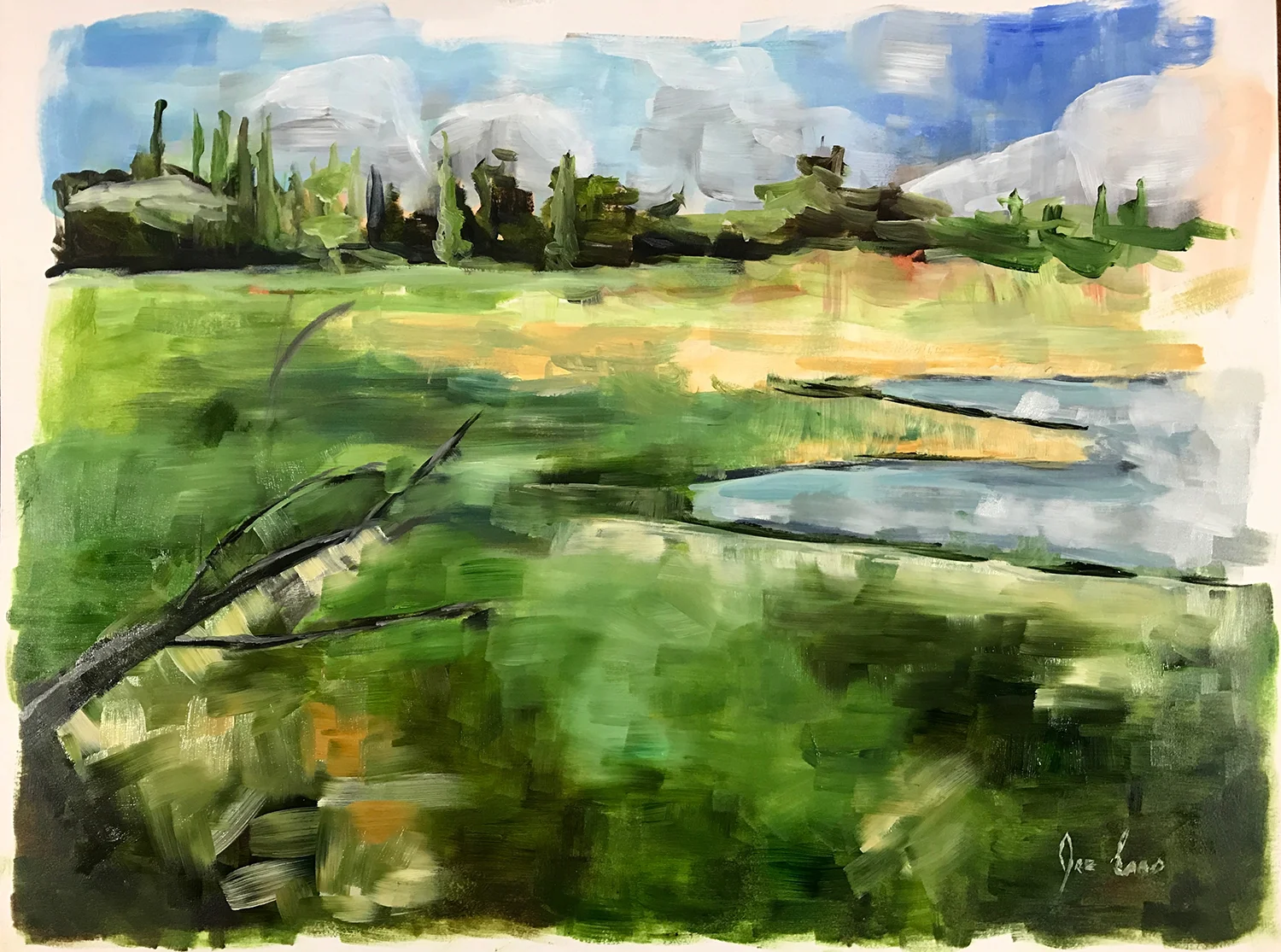 "Plateau Lake Plein Air" is a landscape painting by Joe Enns done outdoors ( plein air) at Plateau Lake near Merritt, British Columbia.
