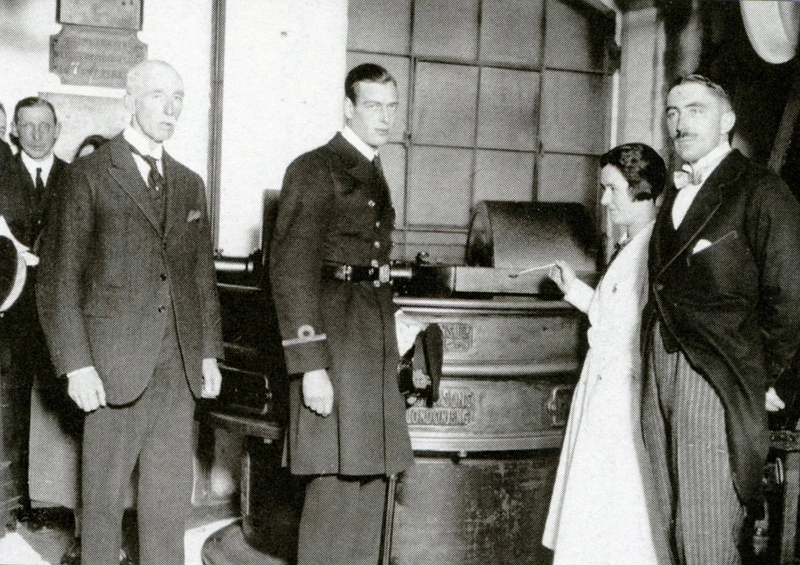c. 1935. Prince George, Duke of Kent, being offered chocolate in Bristol, as Cecil Fry (great-great grandson of Joseph Fry) looks on. 