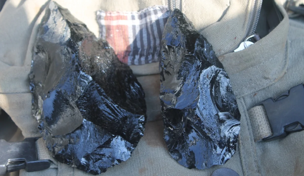 Obsidian handaxes made by S Goldstein in Naivasha, Kenya.