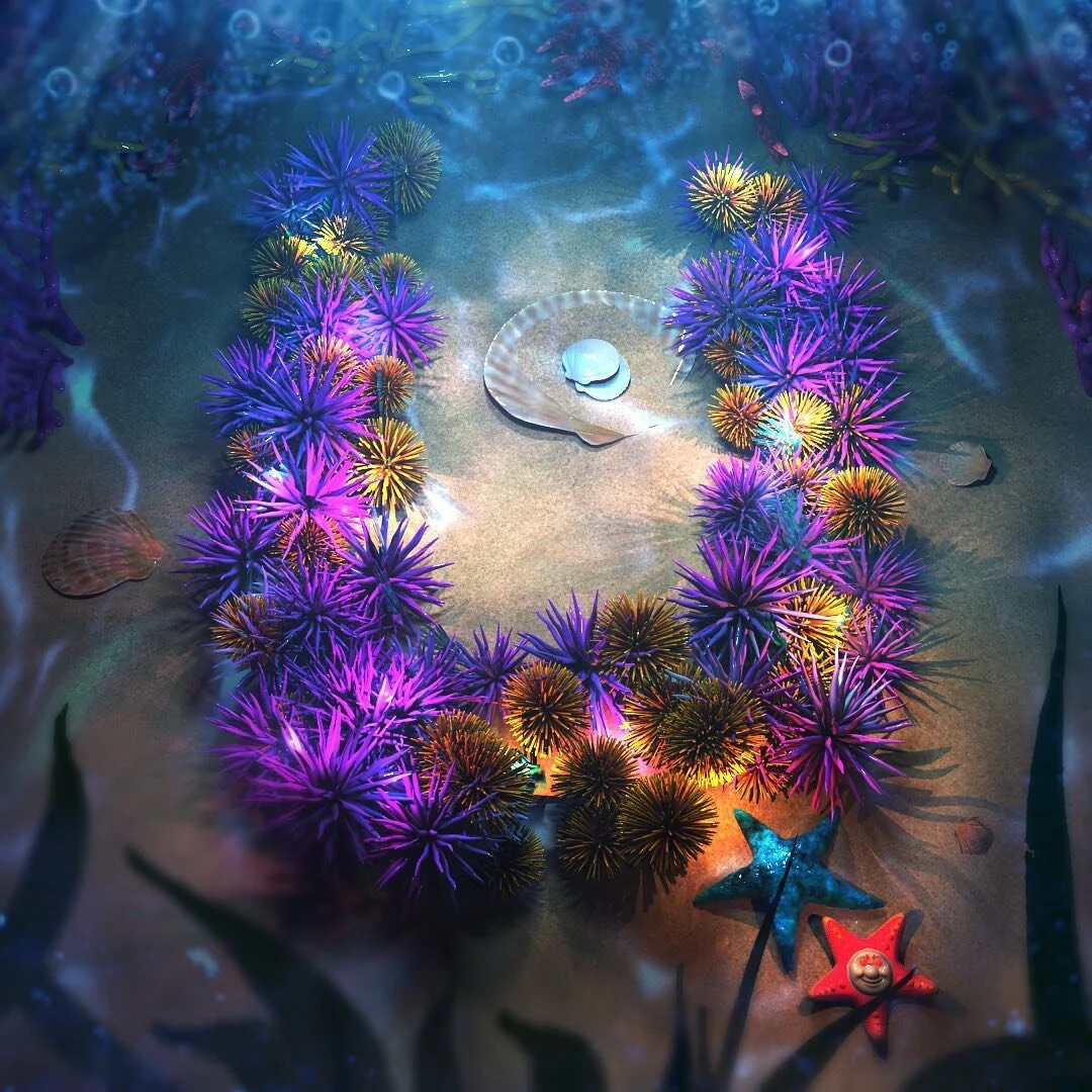 U is for underwater &amp; urchins.
&bull;
#36daysoftype #36days_u #36daysoftype07 &bull;
&bull;
#underwater #urchin #coral #starfish #cgiart #3dart #design #maya #redshift #photoshop #sea #sealife