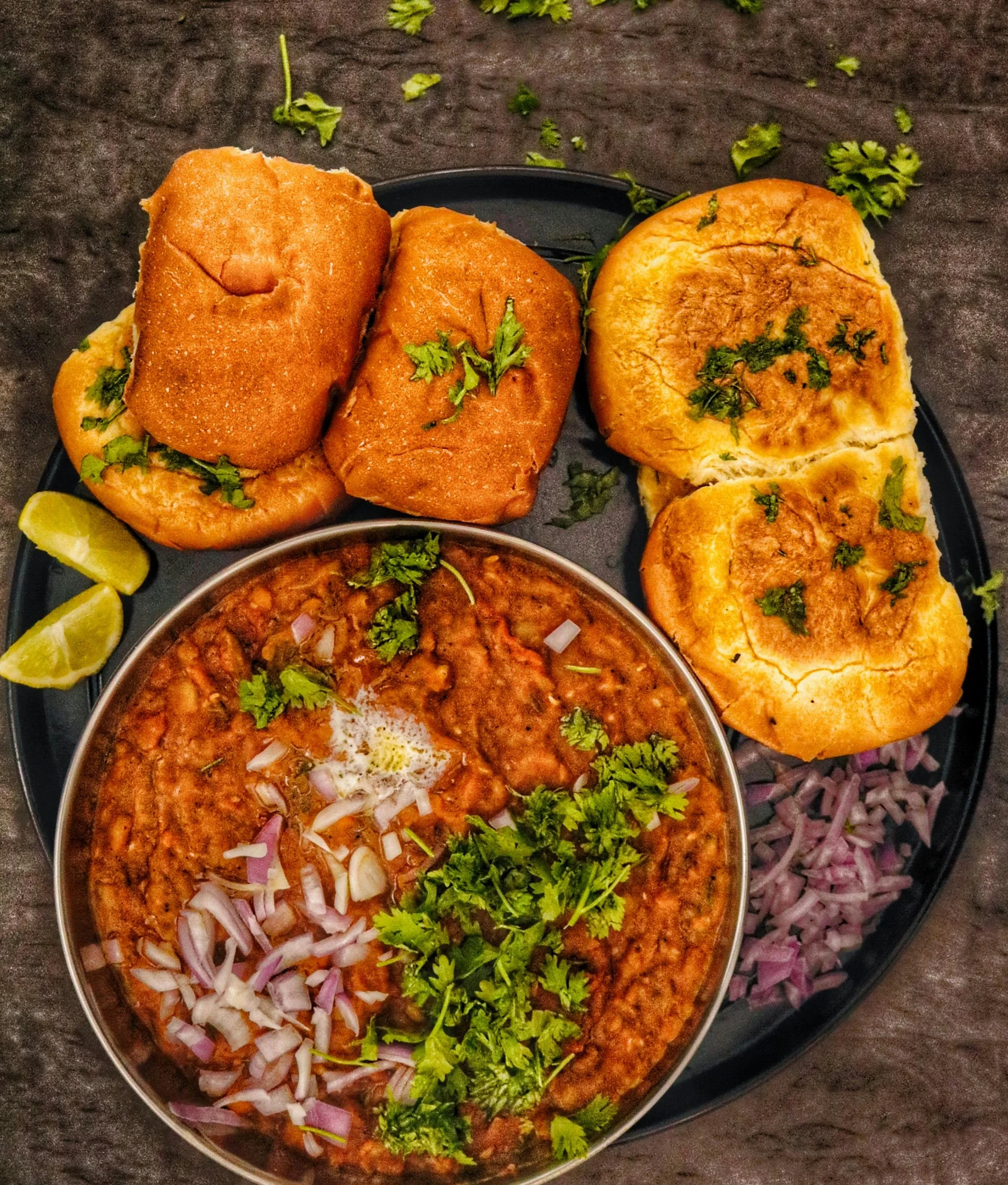 Pav Bhaji: Mixed vegetables with buttery rolls