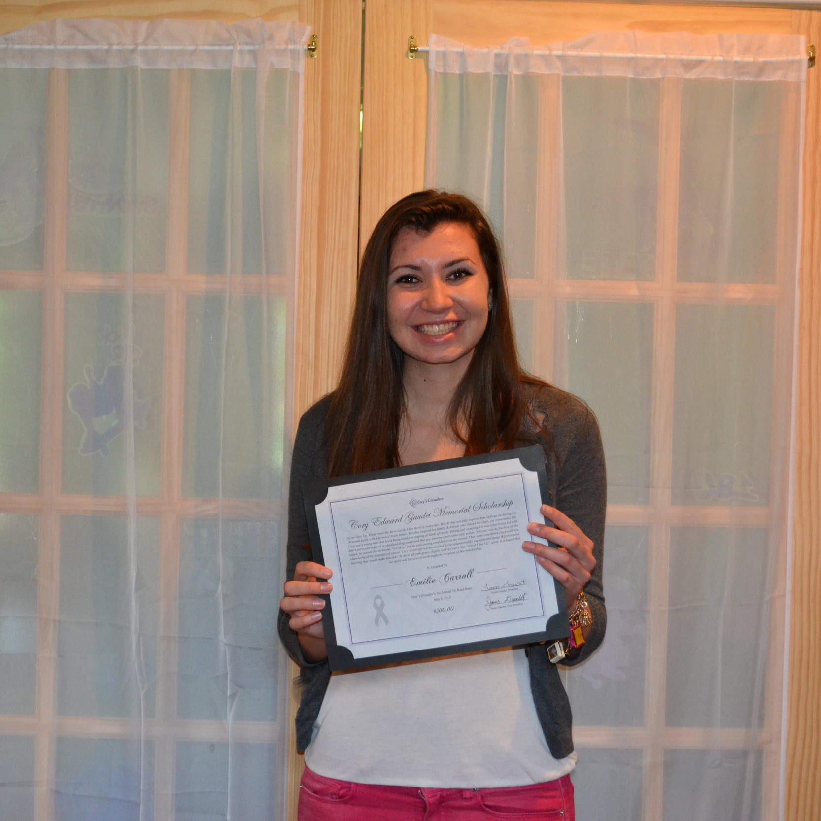 Emilie Carroll 2013 1st Annual 5K Scholarship recipient.JPG