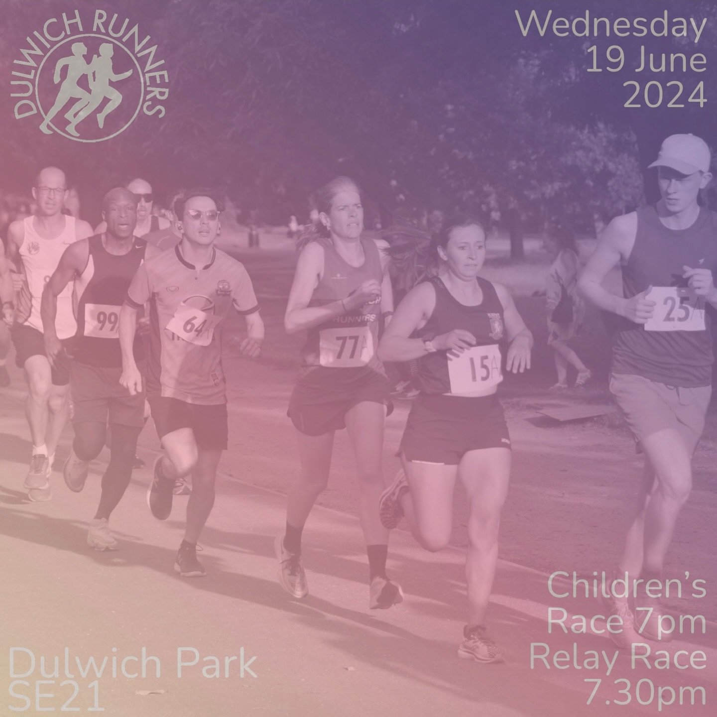 Dulwich Runners Midsummer Relays on Wednesday 19 June now open for booking on opentrack! 

https://data.opentrack.run/en-gb/x/2024/GBR/dr-midsummer-relays/

Relay race (3x 1 mile): &pound;15 in advance, &pound;18 on the day (subject to availability -