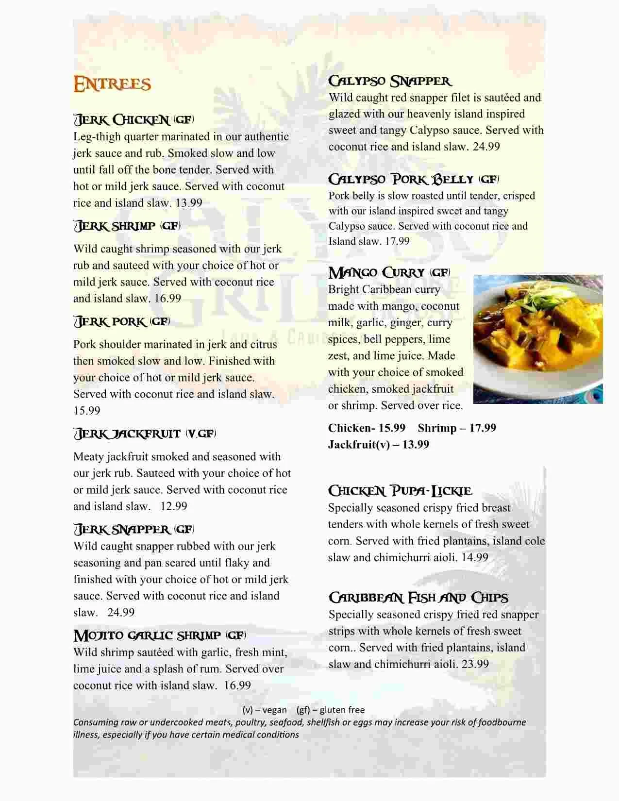 New Menu — Calypso Grill and Smokehouse