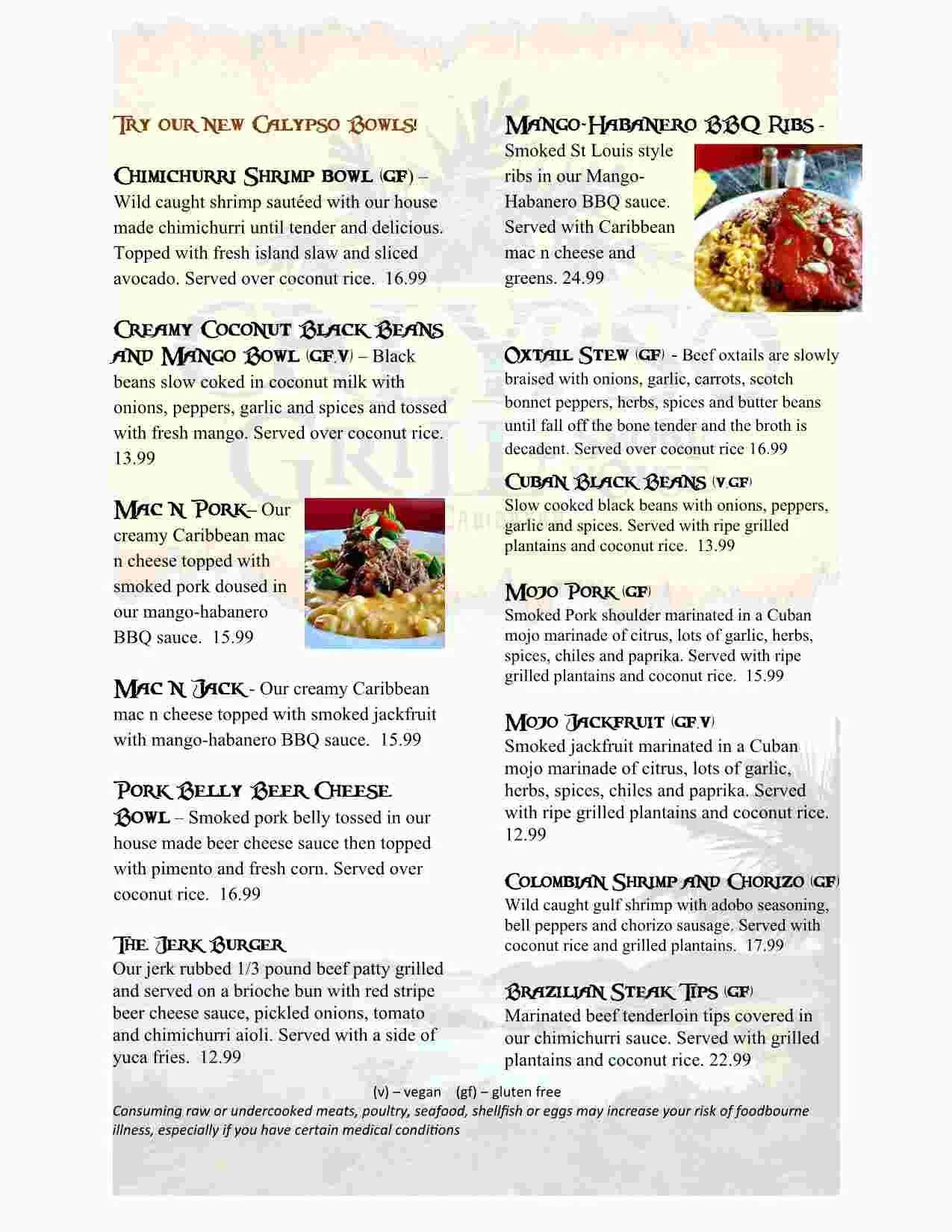 New Menu — Calypso Grill and Smokehouse