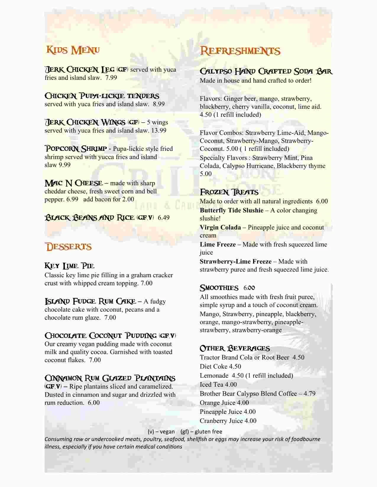 New Menu — Calypso Grill and Smokehouse