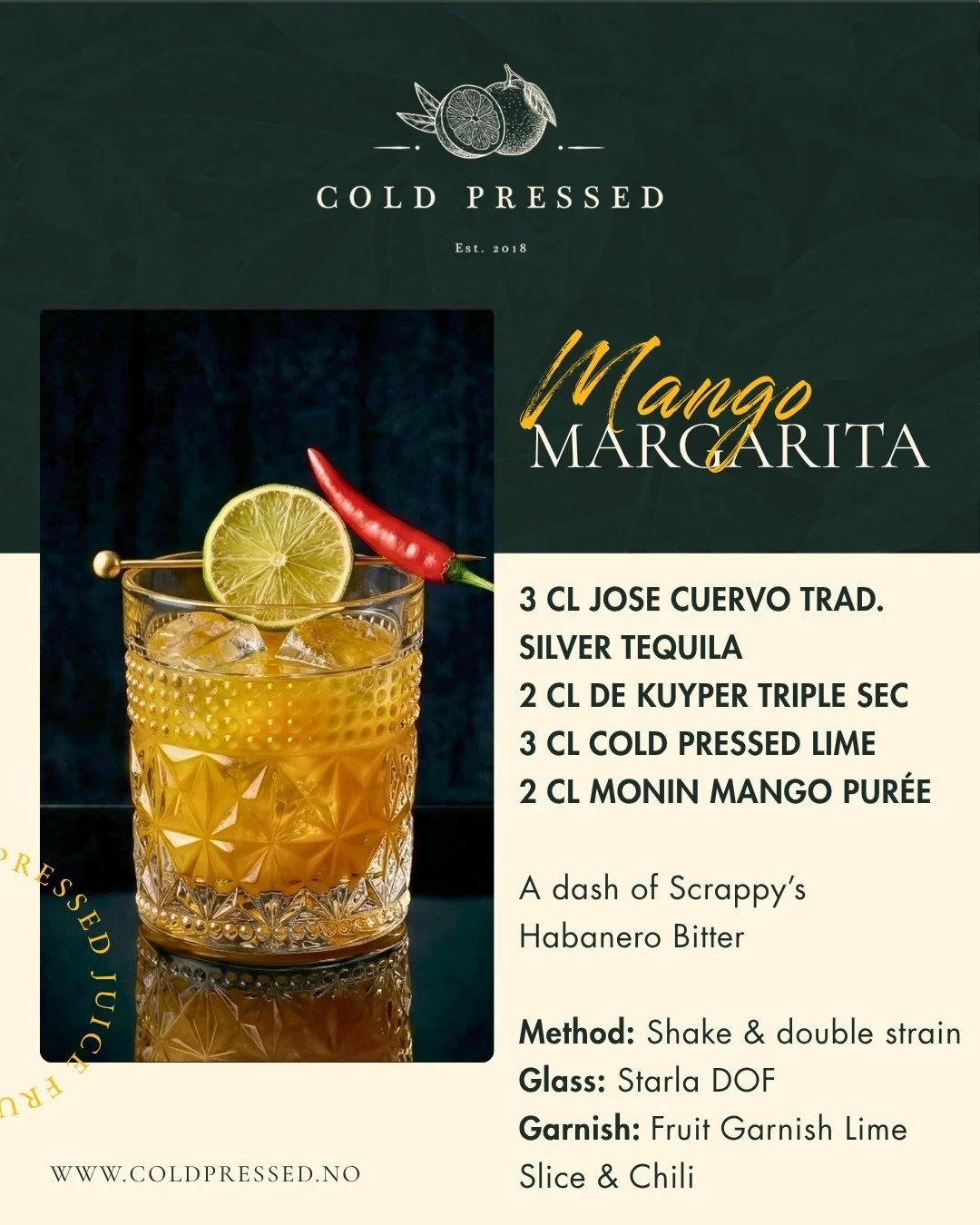 En Mango Margarita er bare s&aring; god som limen du bruker!

Hemmeligheten?
Cold Pressed Limejuice og Fruit Garnish🍋&zwj;🟩

✔️ Samme syrlighet hver gang
✔️ Flott presentasjon
✔️ Null svinn
✔️ Raskere service

N&aring;r du slipper &aring; skj&aelig