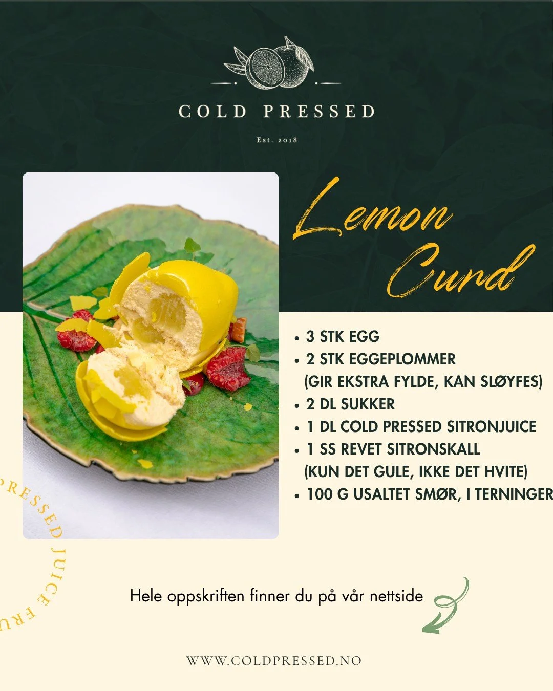 Alt handler om balansen ⚖️

Med Cold Pressed sitronjuice f&aring;r du:
✔️ Jevn syre
✔️ Ren smak
✔️ Full kontroll i oppskriften

N&aring;r syren er riktig, blir resultatet bedre &ndash; hver gang.

Se hele oppskriften p&aring; coldpressed.no