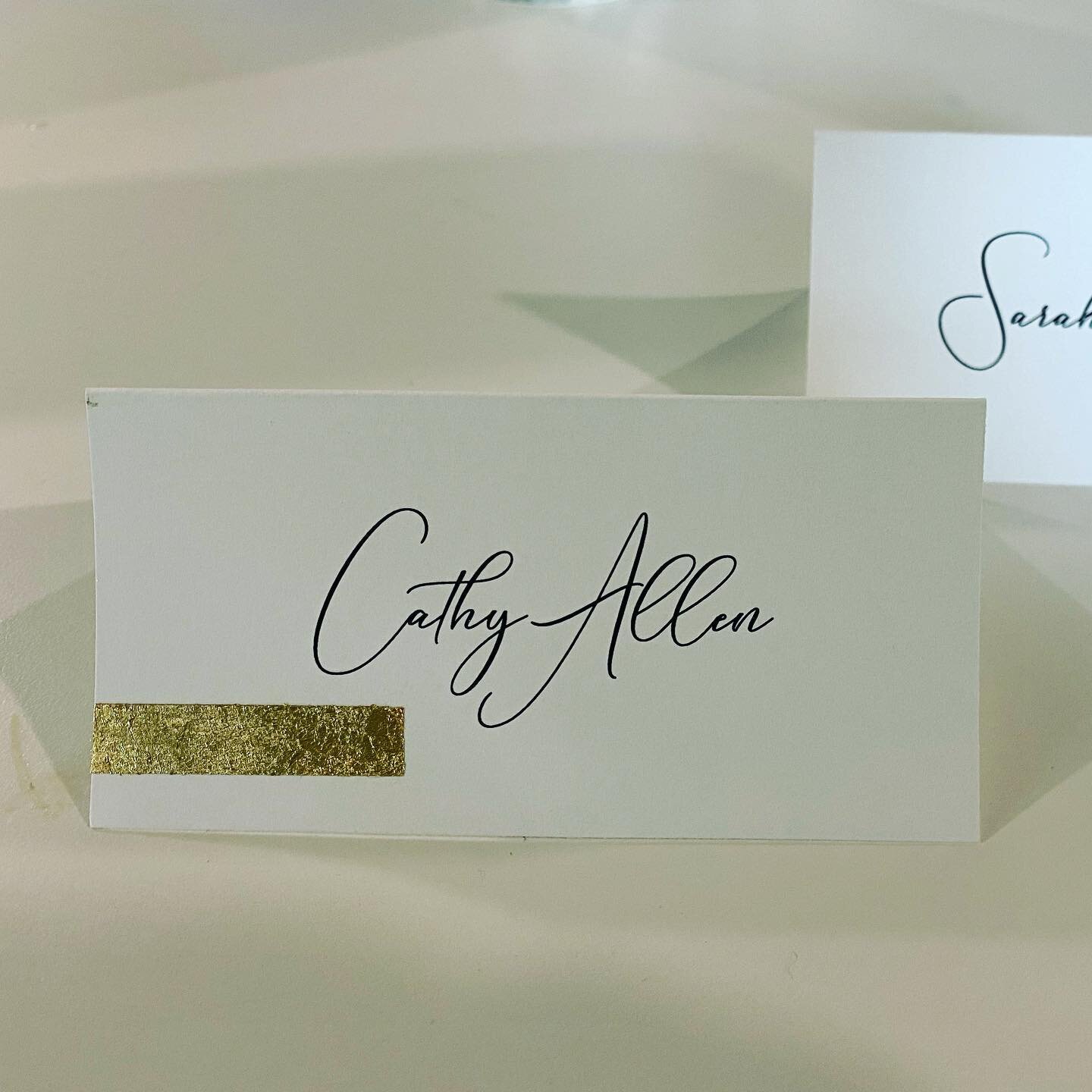 Making your ideas come to life is challenging and fun. These place cards have been individually gold leafed by hand to indicate the guests meal choice. #customplacecards #goldleaf #goldleafeverywhere