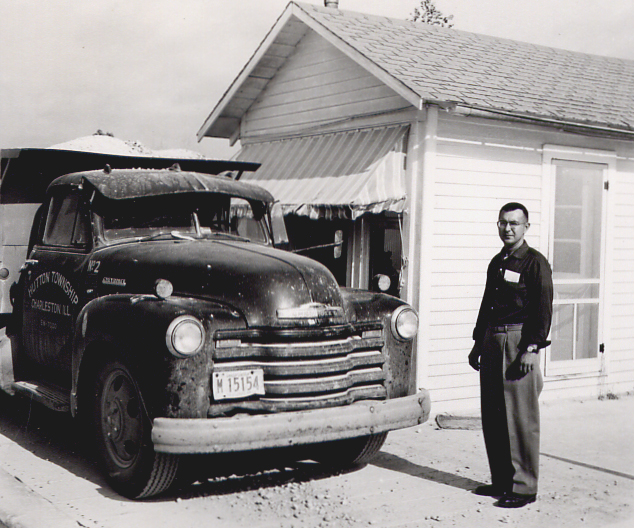 Martin Tarble in front of the original scalehouse in Charleston, IL in the mid 1950s. 