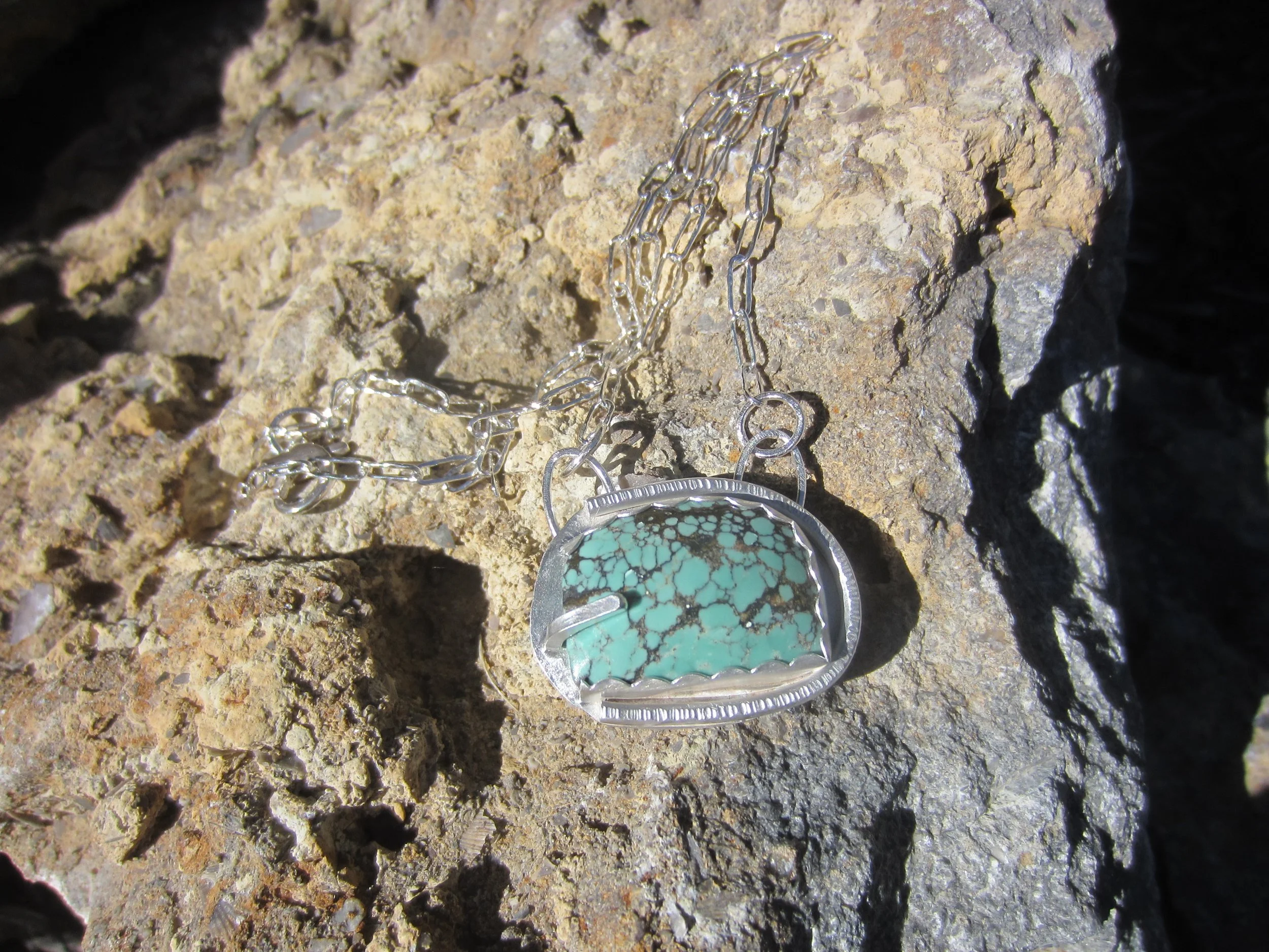Natural Arizona Turquoise and all Sterling Silver Pendant Necklace
