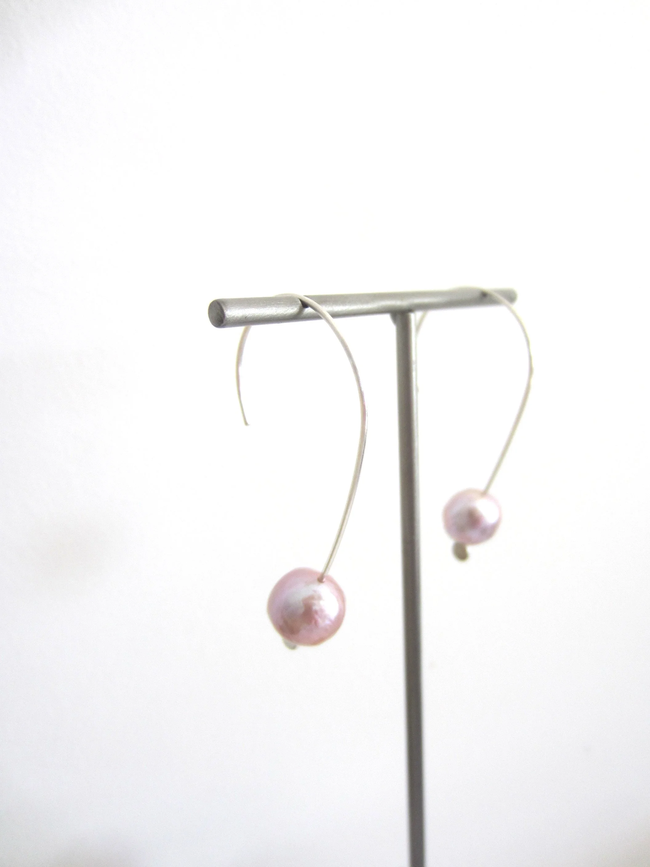 Pale Pink, Blush Colored, Freshwater Pearls and Argentium Silver Hoop Earrings