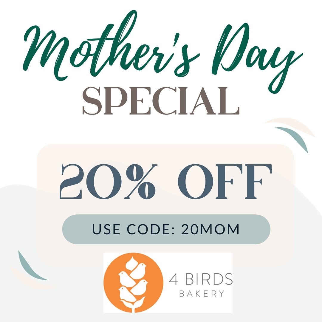 Celebrate Mother&rsquo;s Day with @4birdsbakery 🌺

This week only, enjoy 20% off all orders through our website! Use code 20MOM at checkout to treat the amazing moms and motherly figures in your life.

Code expires 5/9 at 11:59pm. 

Enjoy this sweet