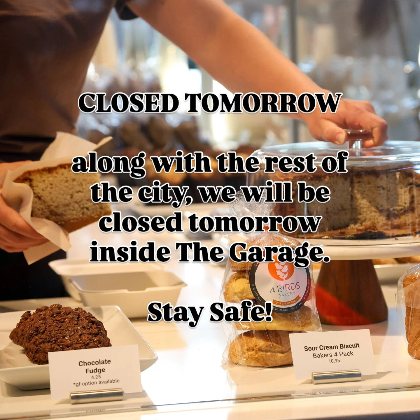 CLOSED tomorrow at our retail space inside The Garage Foodhall 🌨️ along with the rest of the city!

Everyone stay safe during the storm 🥶🤍

Hope you have a stash of 4 Birds treats for the great snowstorm!