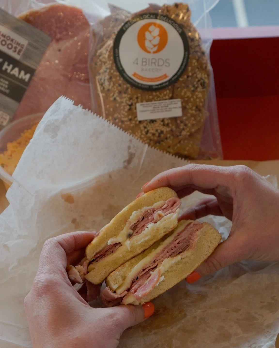 This ham &amp; cheese from @goosethemarket on a 4 Birds English Muffin&hellip;
✨ Easily one of the best sandwiches in Indy.
Local collab. Ridiculous flavor. Zero crumbs left behind.
BRB, going to get another. 🤤