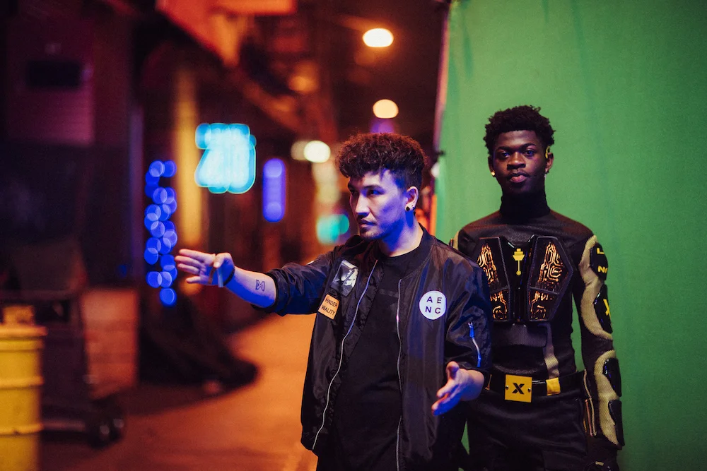 Mike Diva and Lil Nas X on set. Photo by Sela Sheloni