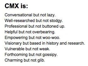 The CMX Media voice "This and not that" brand guide