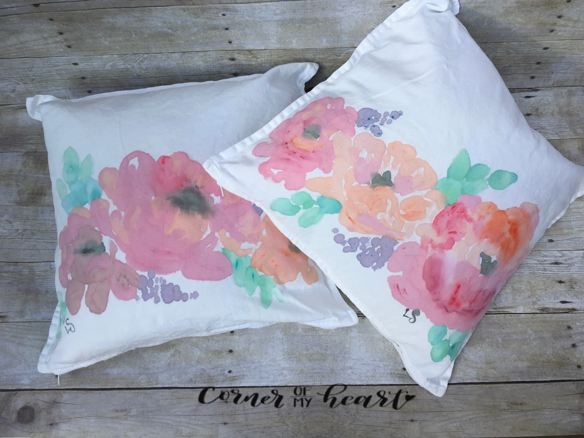 Hand painted pillows pink