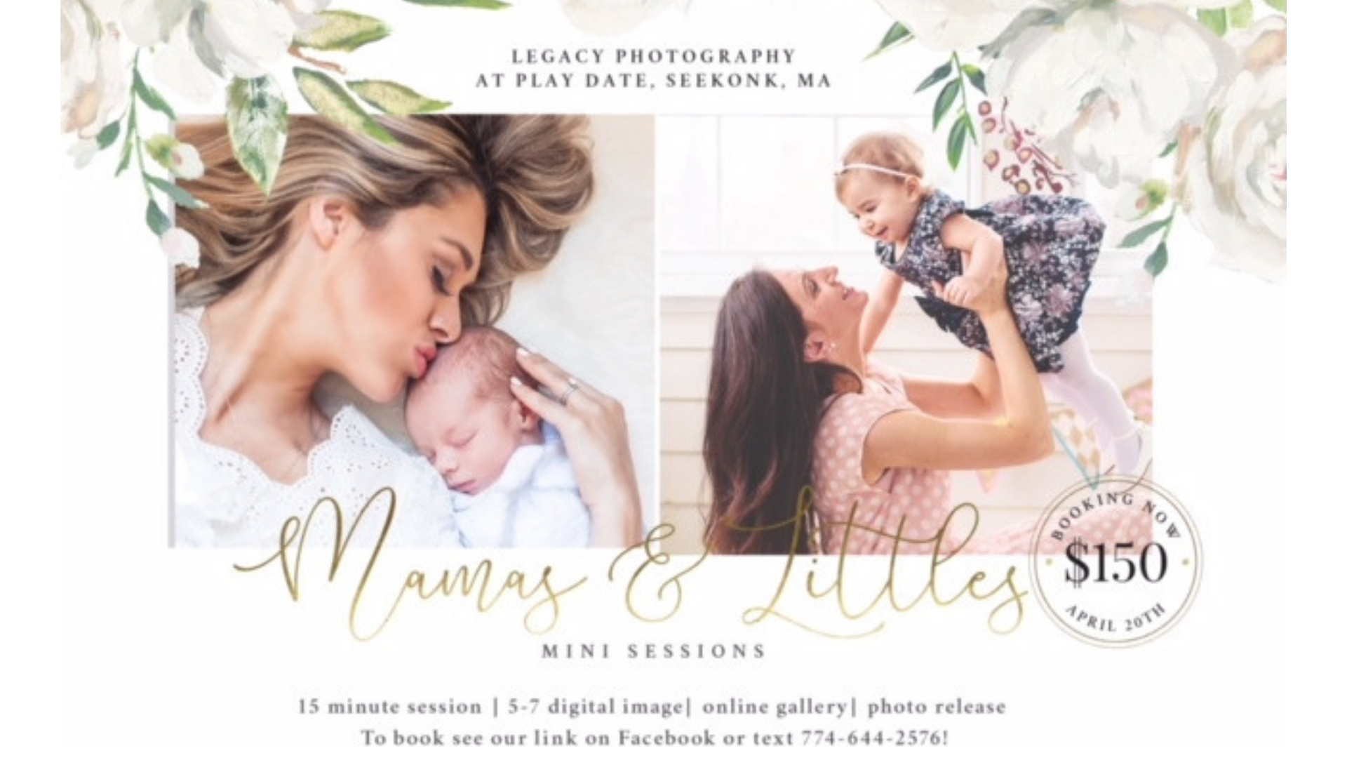Join us at Play Date for a fun day of Mommy &amp; Littles Mini Sessions! A great early Mother's Day gift!   We're offering 15-minute sessions with you and your little ones. You'll receive 5-7 images in an online gallery with print release for $150  …
