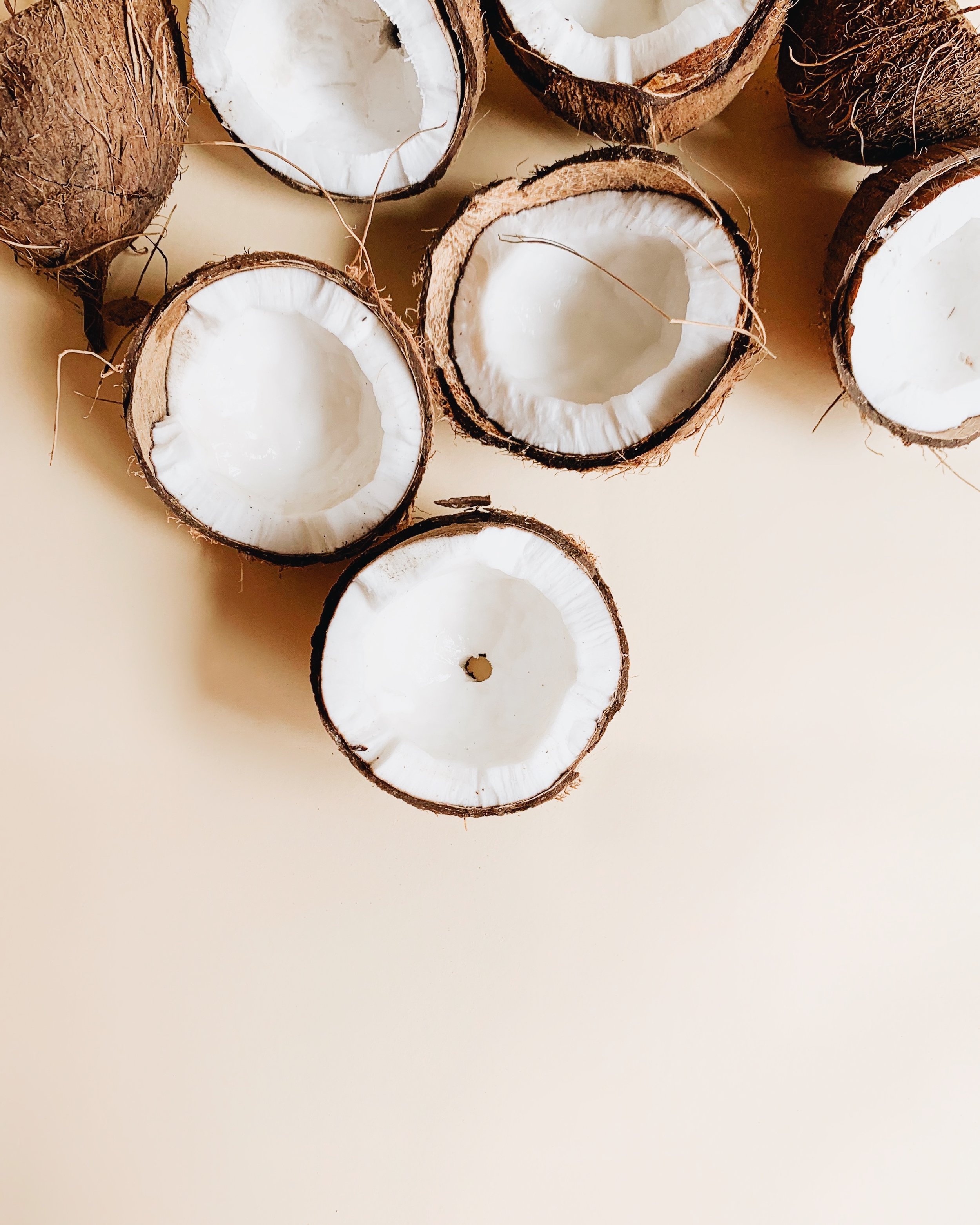 Coconut oil is pressed from the white “meat” of the coconut.