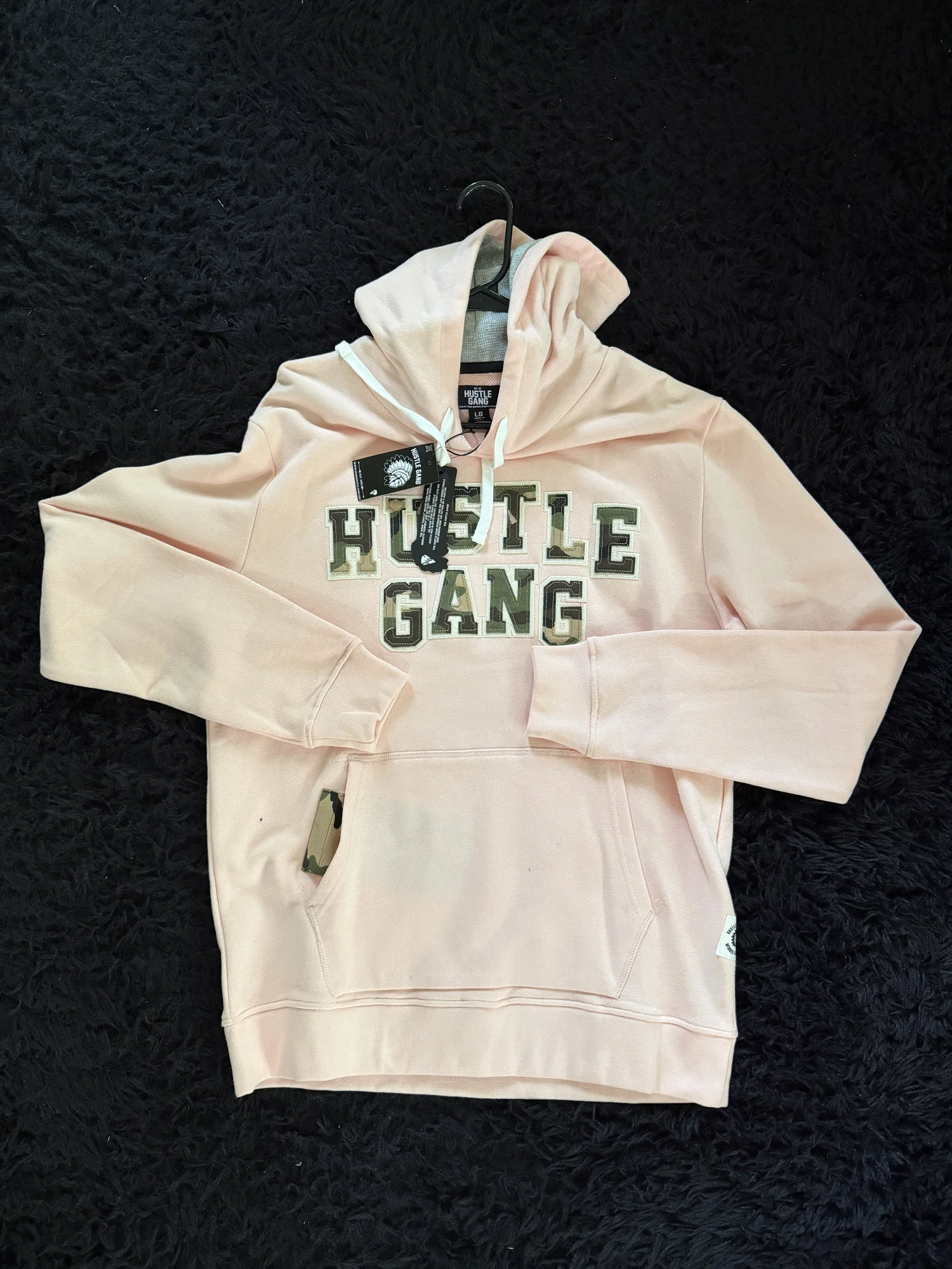 HUSTLE GANG Frostbit Hoodie · English Rose, actual item