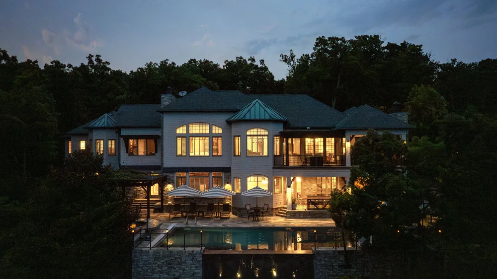 Aerial property photography at dusk
