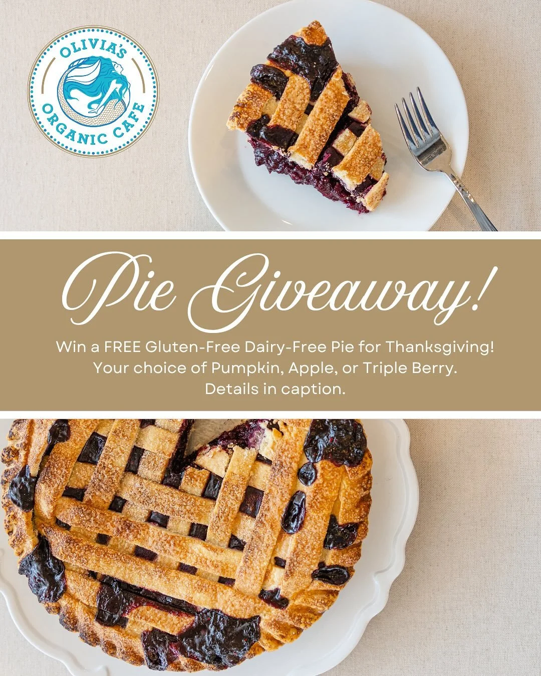 ✨ Giveaway Alert ✨

Be the hero of Thanksgiving this year 🦃 &mdash; show up with a gorgeous gluten-free &amp; dairy-free pie that everyone can enjoy!

We&rsquo;re giving away one delicious pie - your choice of Apple, Pumpkin, or Triple Berry. 🥧💛

