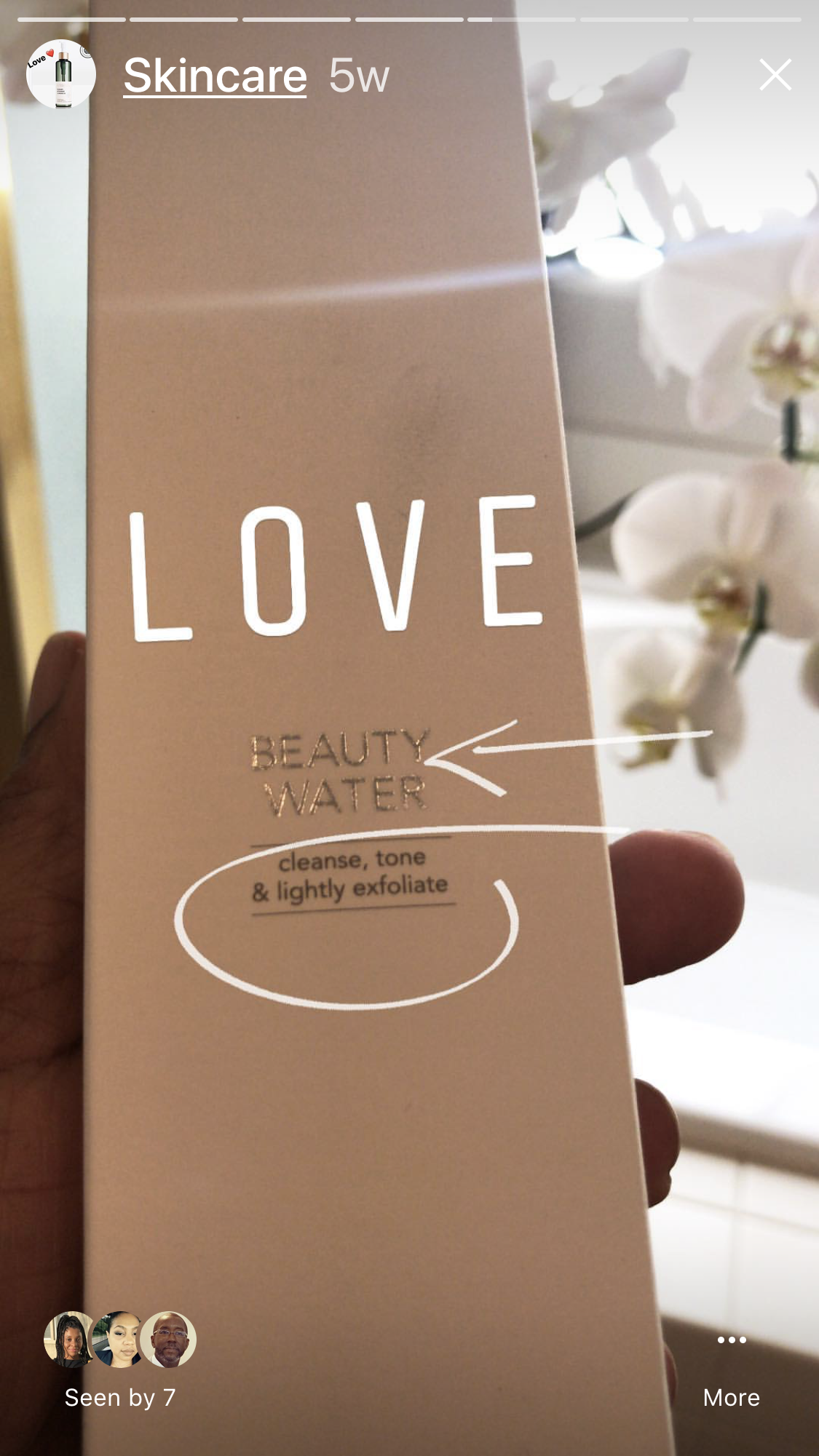 "My BEAUTY WATER" MY MICELAR WATER, This is my FAVORITE thus far. I feel no need to venture. This product gently tones and remove residue with ease. I find myself using it in the mornings to refresh and then reapply moisture before makeup.
