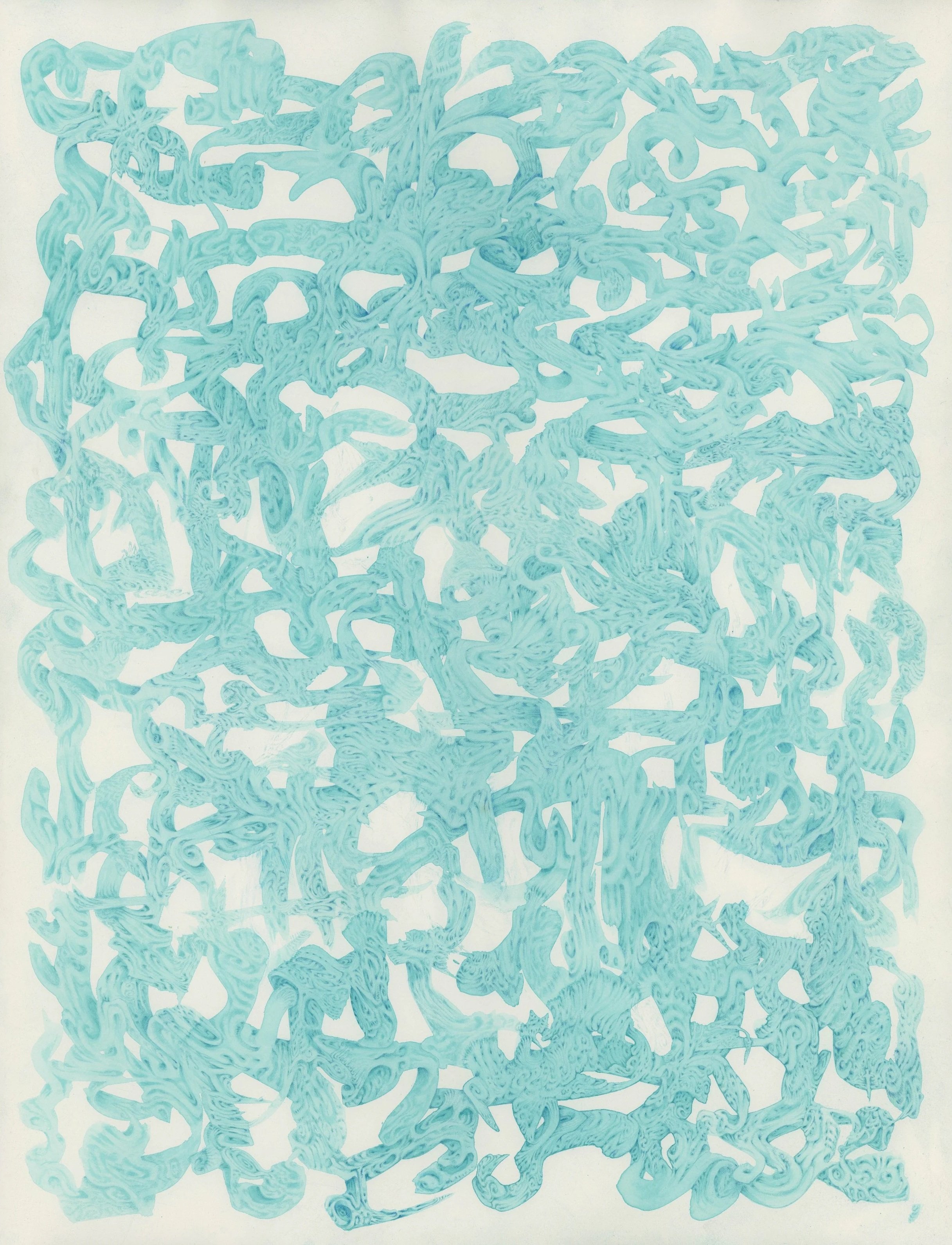 Guiding Moonlight, ink & color pencil on paper, 18x24in, 2023