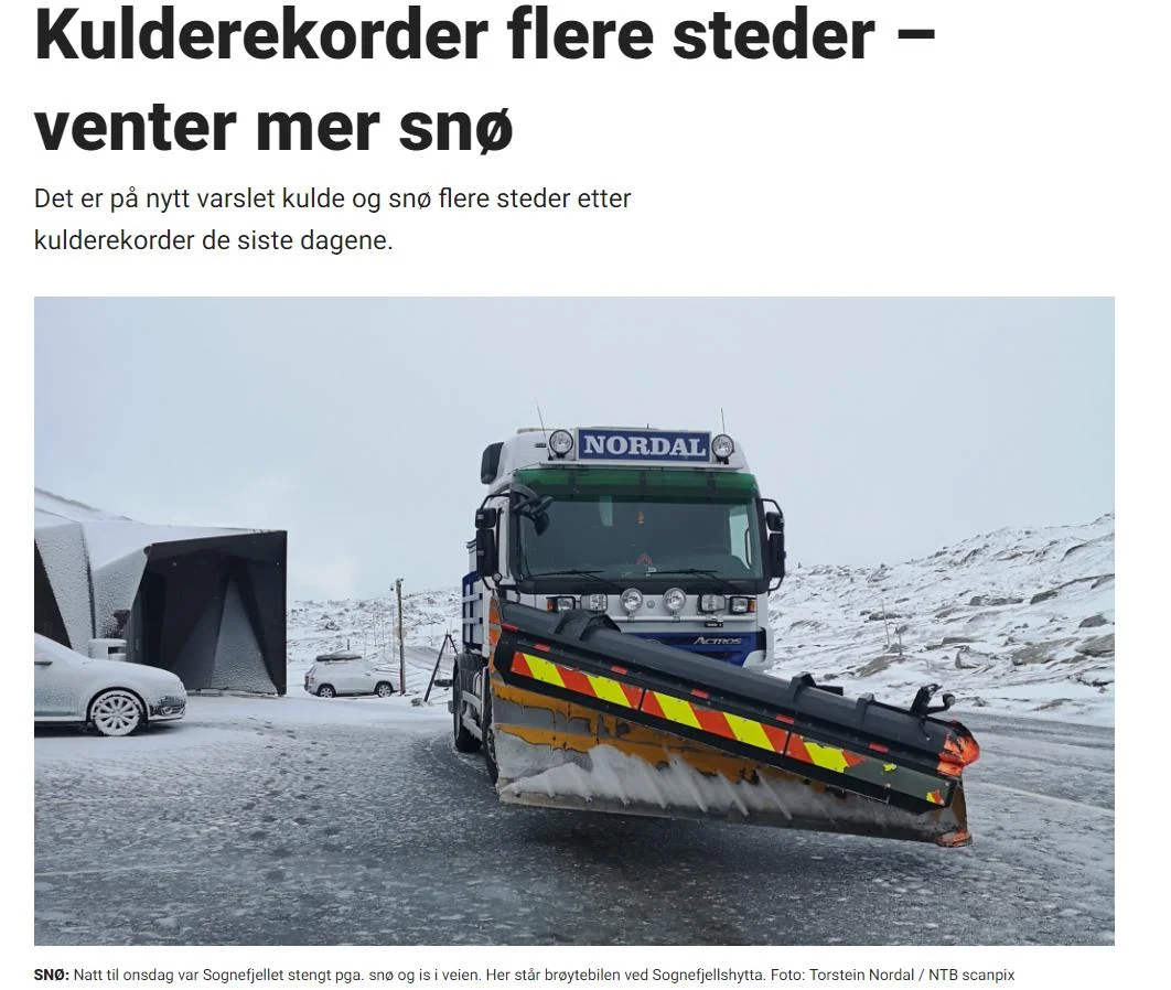 I Møre og Romsdal ble det målt -2,7 grader på fjellet Mannen natt til onsdag. Den forrige fylkesrekorden var -1,9 på samme sted i 2010, ifølge meteorologene. Og i Oppland ble det målt- 6,4 grader på Juvvasshøe, mens den forrige fylkesrekorden var Fokkstua med -5,3 i 1964, skriver Dagbladet 3.7.19.