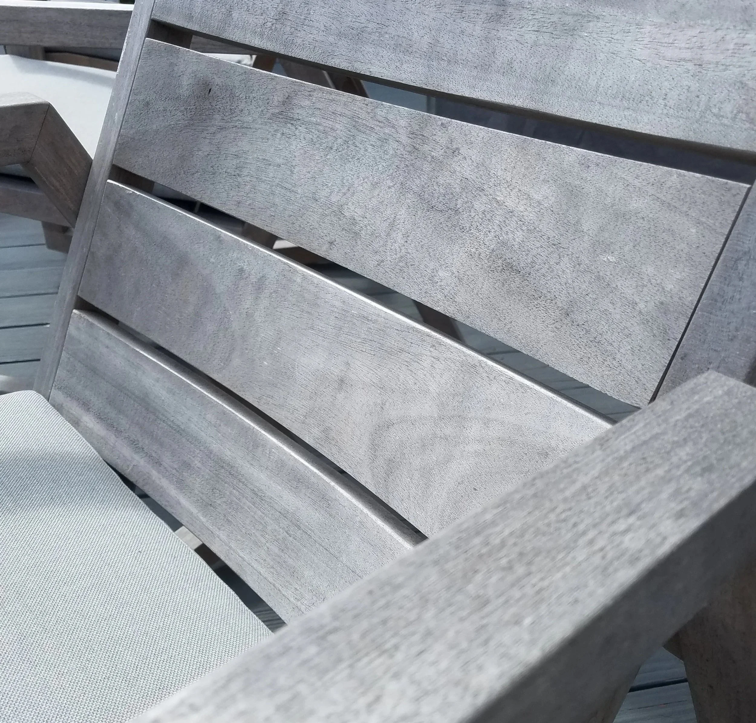 closeup of rocking chair weathered gray