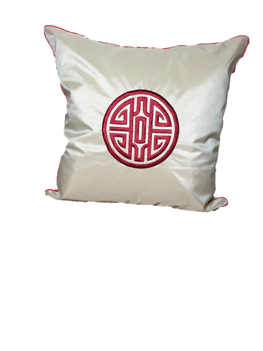 Taie coussin blanc logo rouge en soie (la paire)