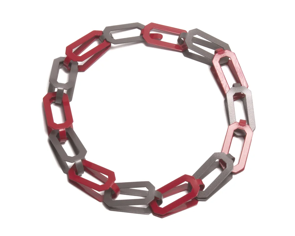 14pc Square Chain | red, slate grey