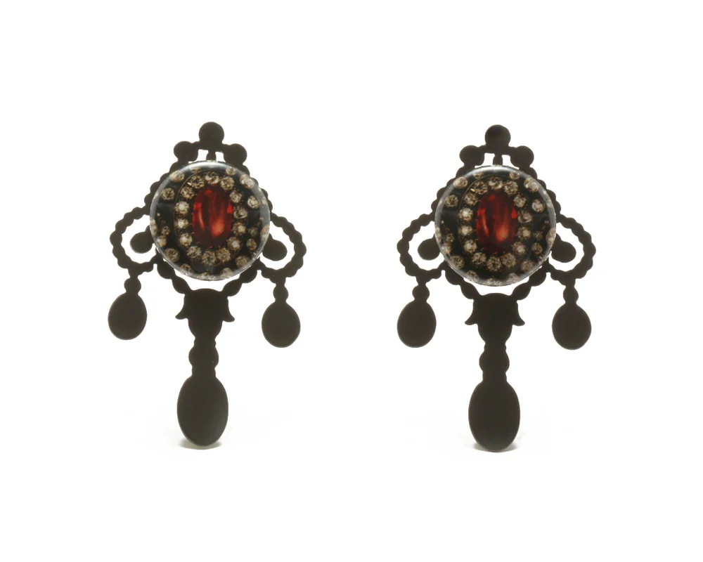 Earrings with Gemstone Buttons, 2010