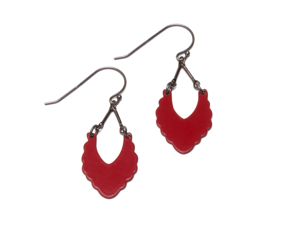 Red with Oxidized Silver Simple Silhouette Dangles 01
