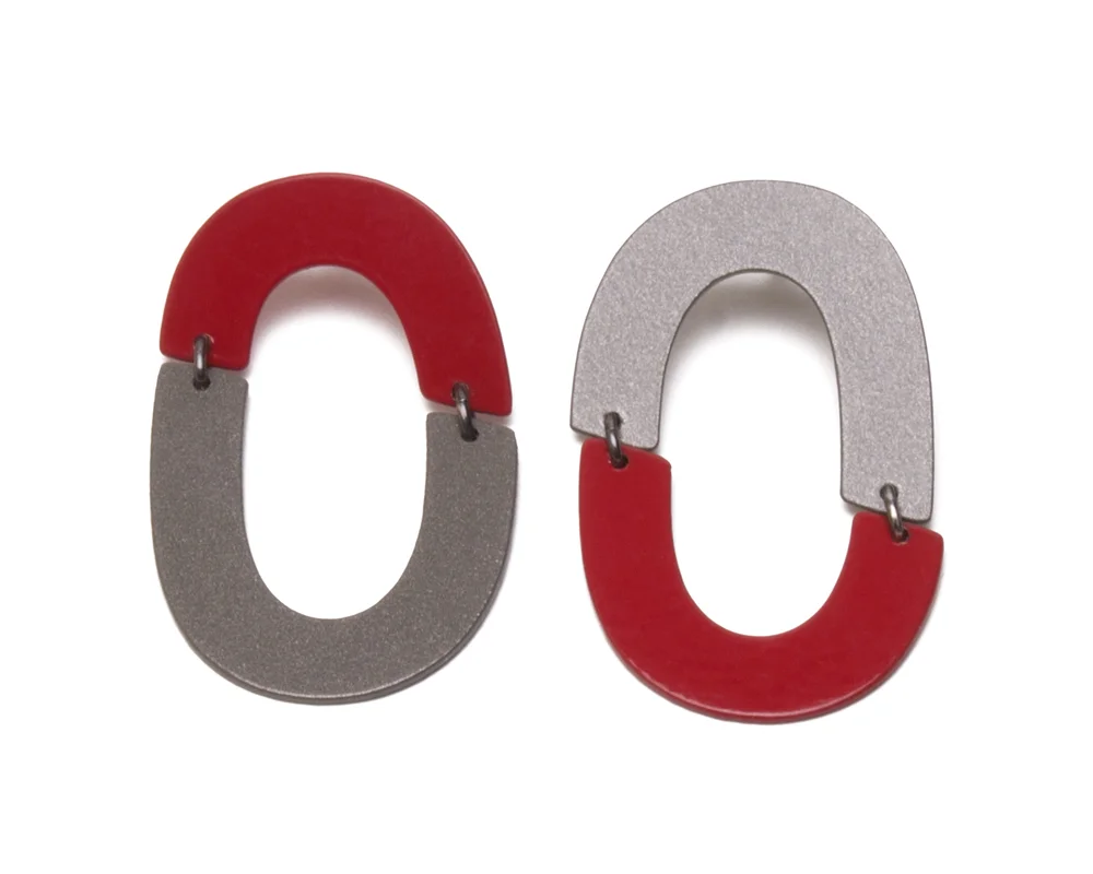 Red and Slate Grey Split Link Earrings