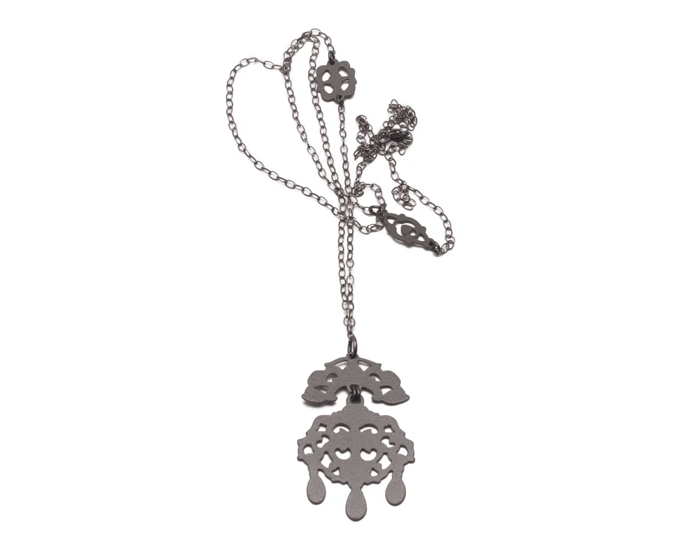 Slate Grey with Oxidized Silver Iconic Decorative Pendant 04