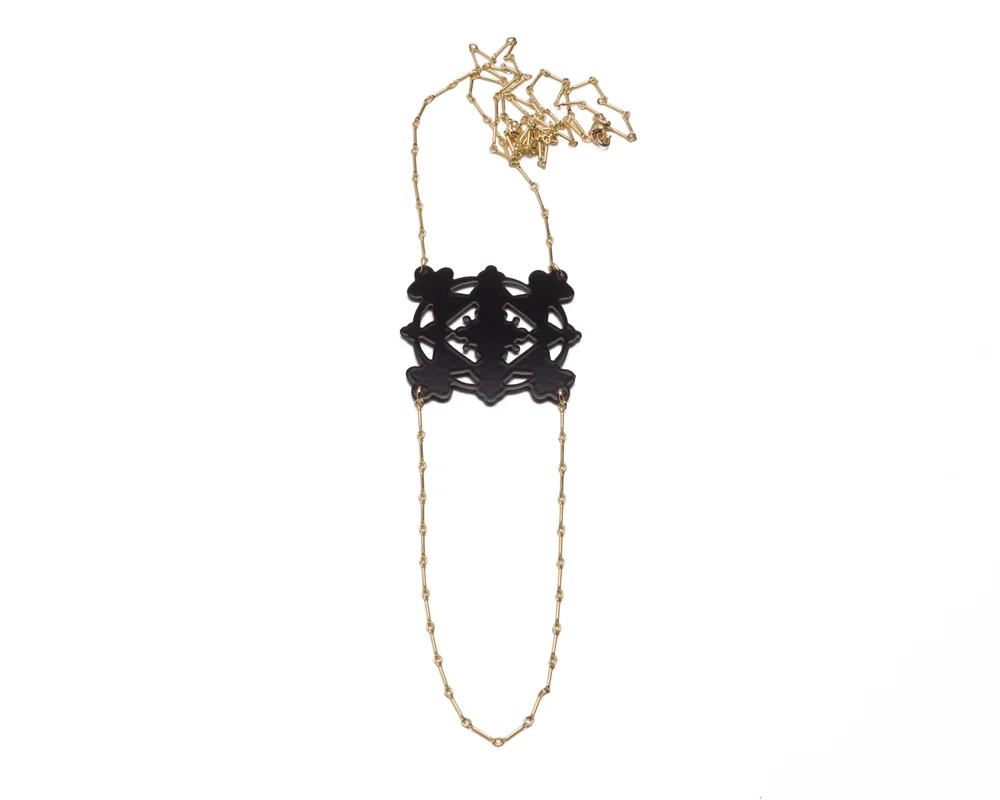 Black with Gold Decorative Pendant with Chain