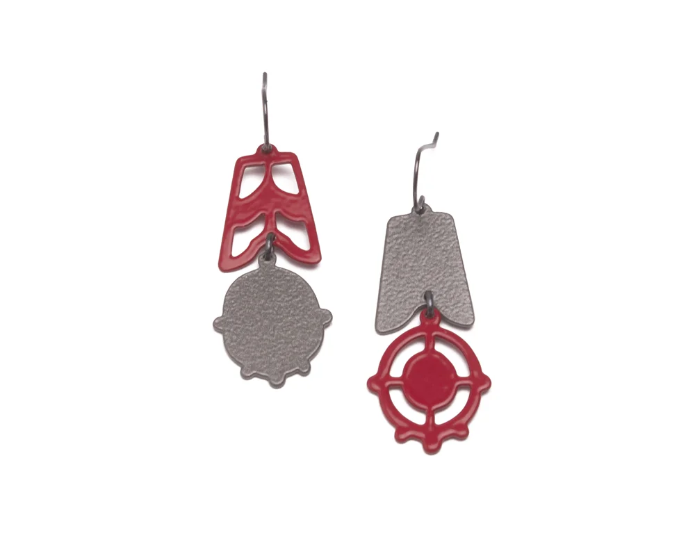 Red and Slate Grey 2pc ASY Dangles