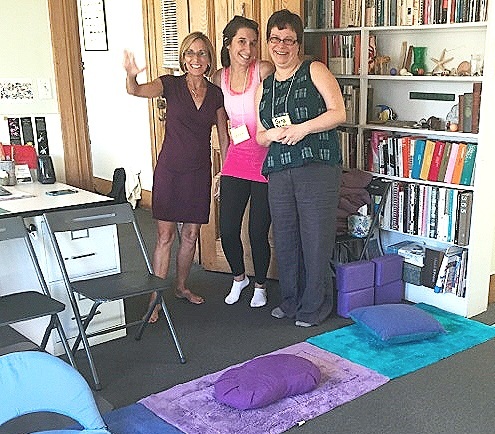 Volunteers set up for a class
