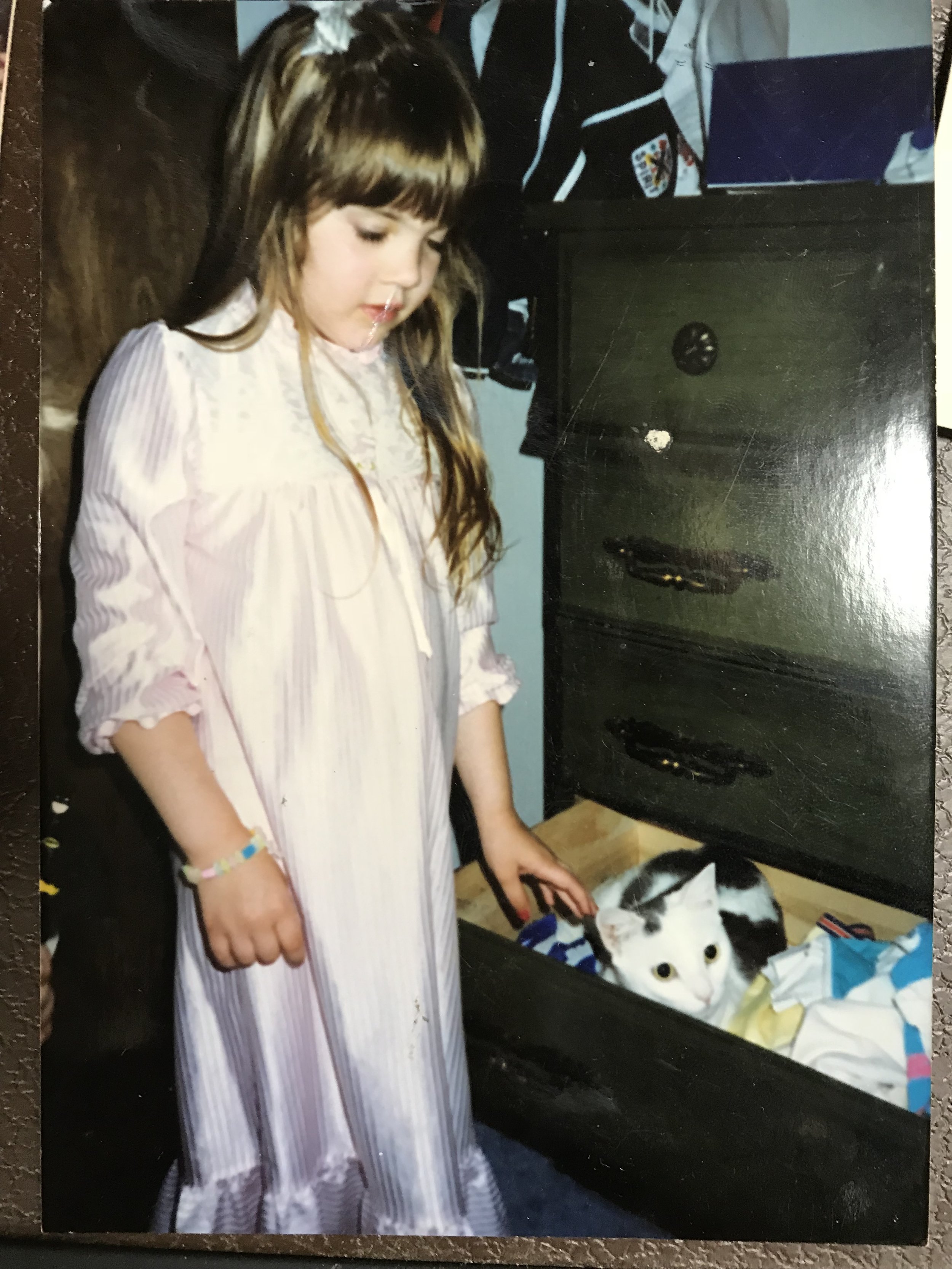 5 year old Erika with first cat, Adrian