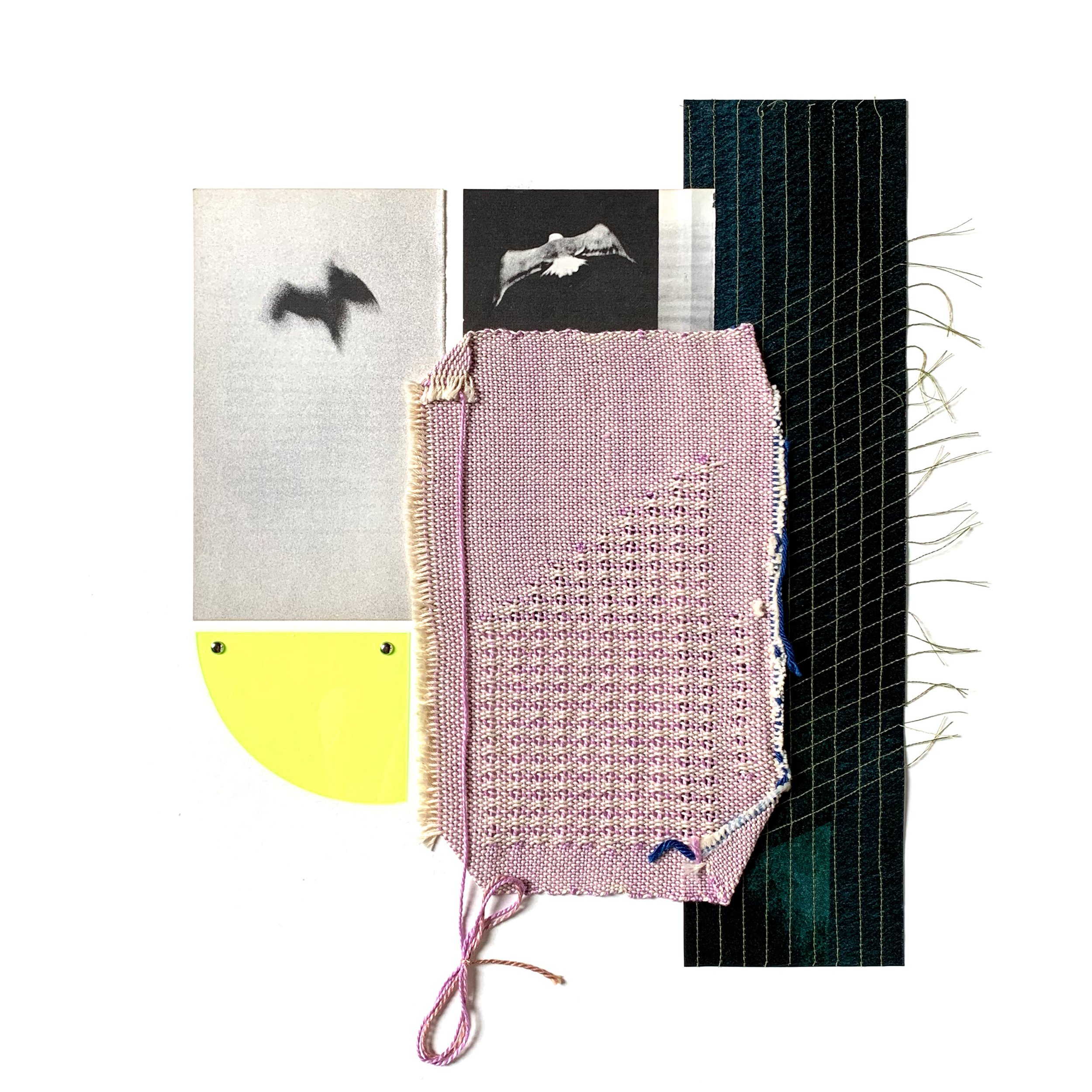 Digitally Printed Canvas, Woven Remnants, Photo Film Filter & Cotton Thread: 18x18"