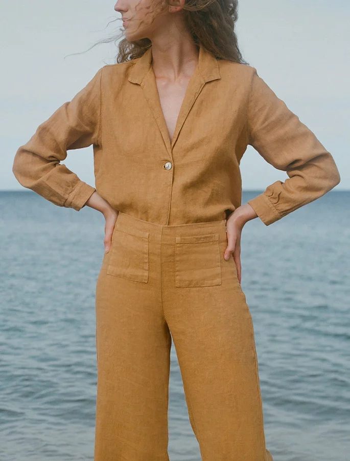 the palette is derived from mediterranean clothing and organic tones of clay and cream.