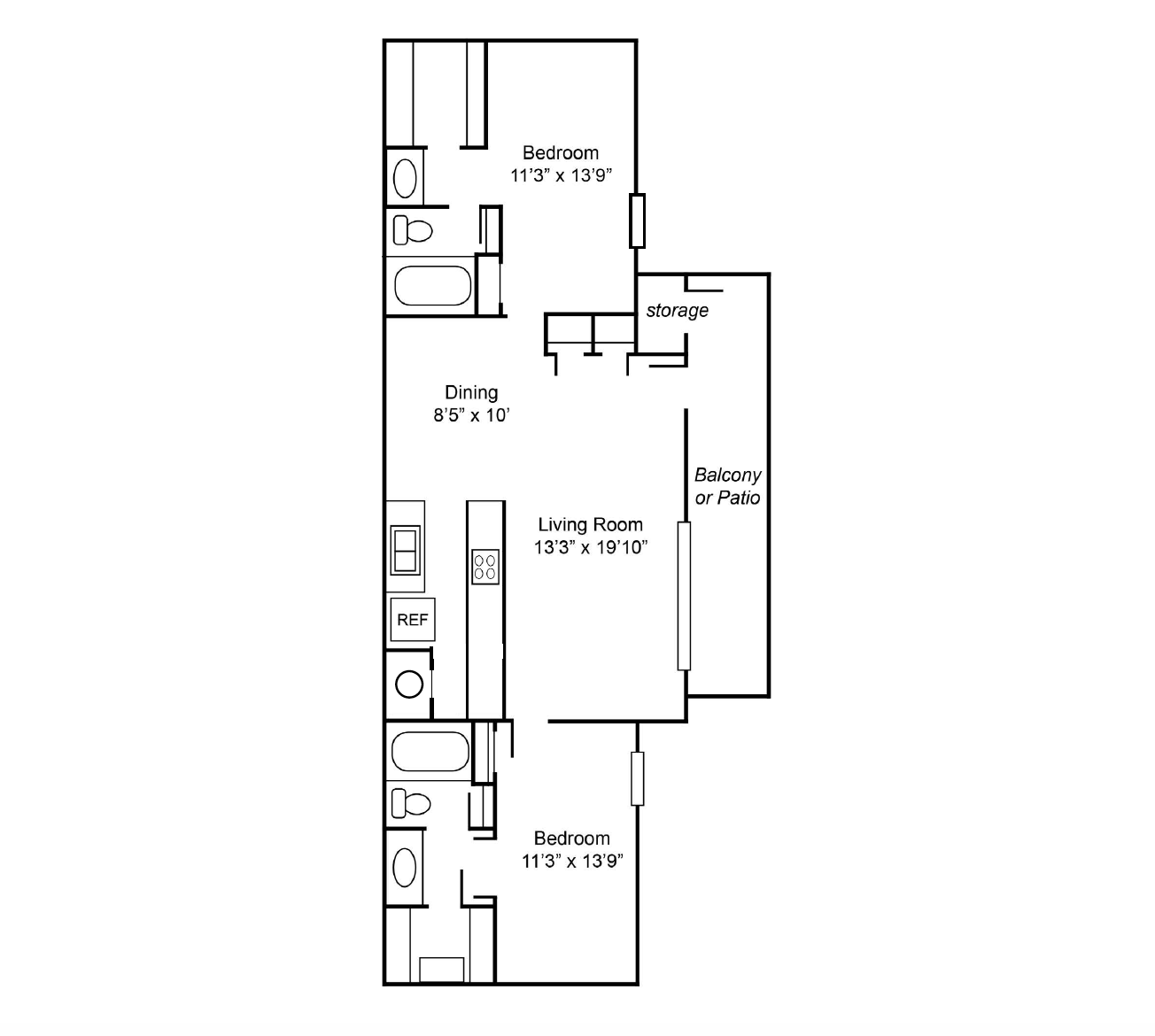 FB - 2 Bed / 2 Bath 1077 Sq. Ft.