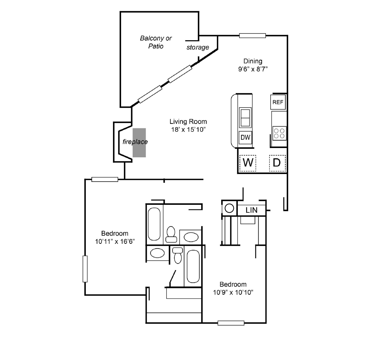 LP - 2 Bed / 2 Bath 1256 Sq. Ft.