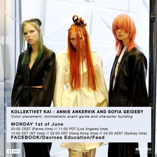 ⚡️⚡️Join us on Monday, @sofiageideby and @annie.ankervik will show some models live on Davines Facebook 20.00 ( Stockholm time ) We will be talking about how we build characters, color placement and som minimalist avant-garde. Don&rsquo;t miss out!!!