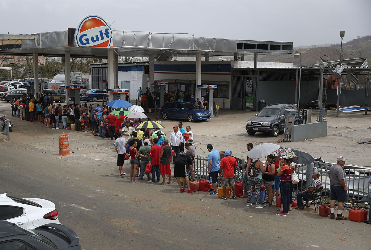 Gas lines like these were a common occurrence post-Maria