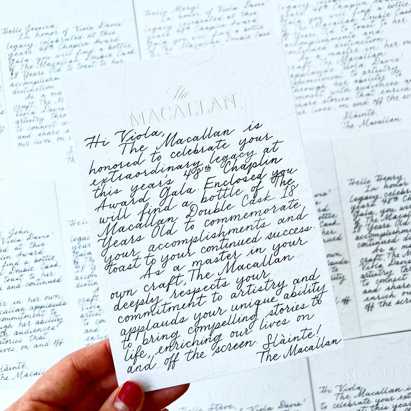 Such an honor to write these @the_macallan note cards to celebrate @violadavis at the 48th Chaplin Award Gala! So thankful to work with great agencies that value me and handwritten note cards 💕 #nancymoyevents swipe for Insta VS Reality and a few ot