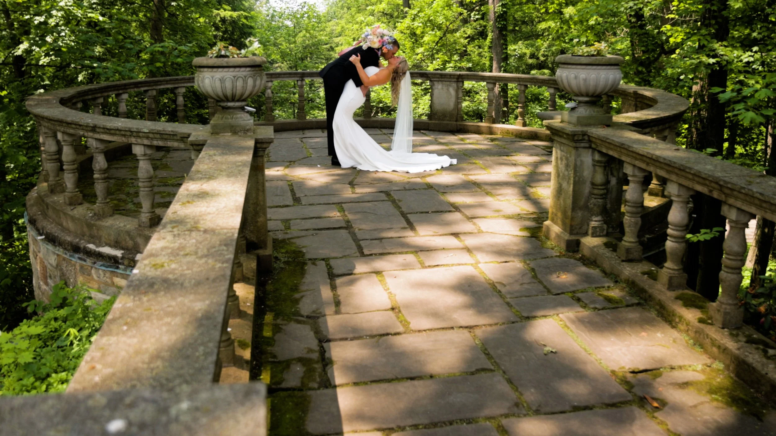 Cinematic wedding portrait at Stan Hywet Hall & Gardens in Akron, Ohio, captured by Blue Home Productions.
