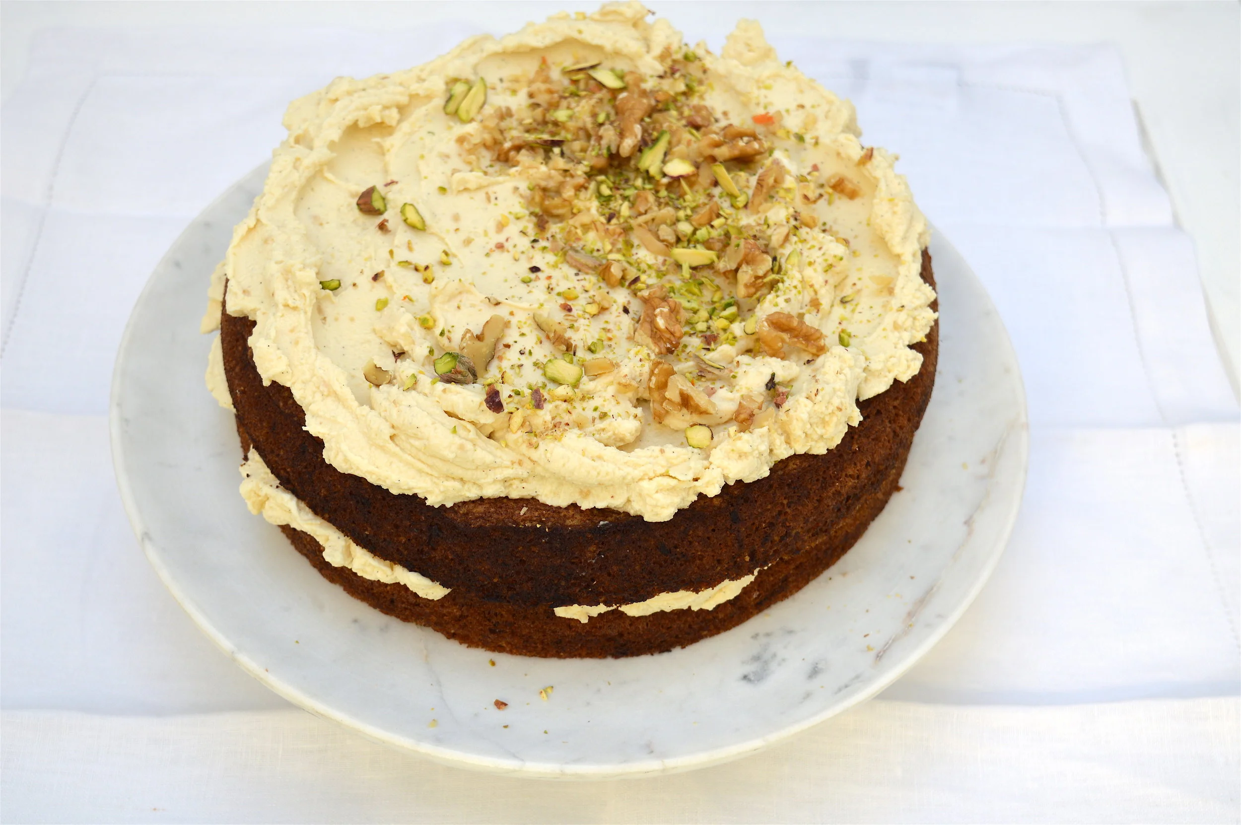 Carrot, Walnut Cake with Orange Blossom Honey Cream Cheese